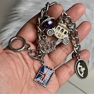 JUICY COUTURE Vintage Retired Silver Royal British Theme Prefixed Charm Bracelet